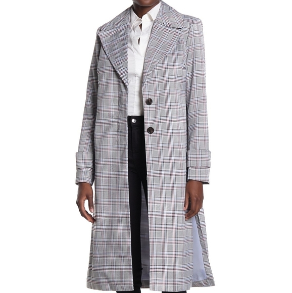 Avec Les Filles Plaid Trench Coat Blue M - Picture 1 of 12